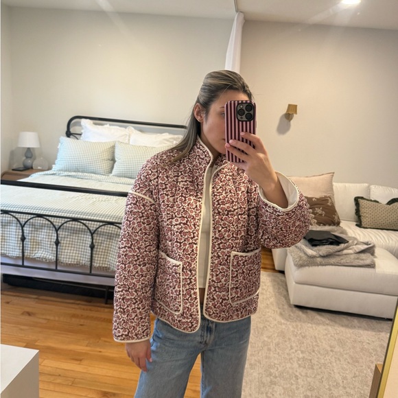 Quilted Floral Jacket in Burgundy and White - Picture 3 of 4